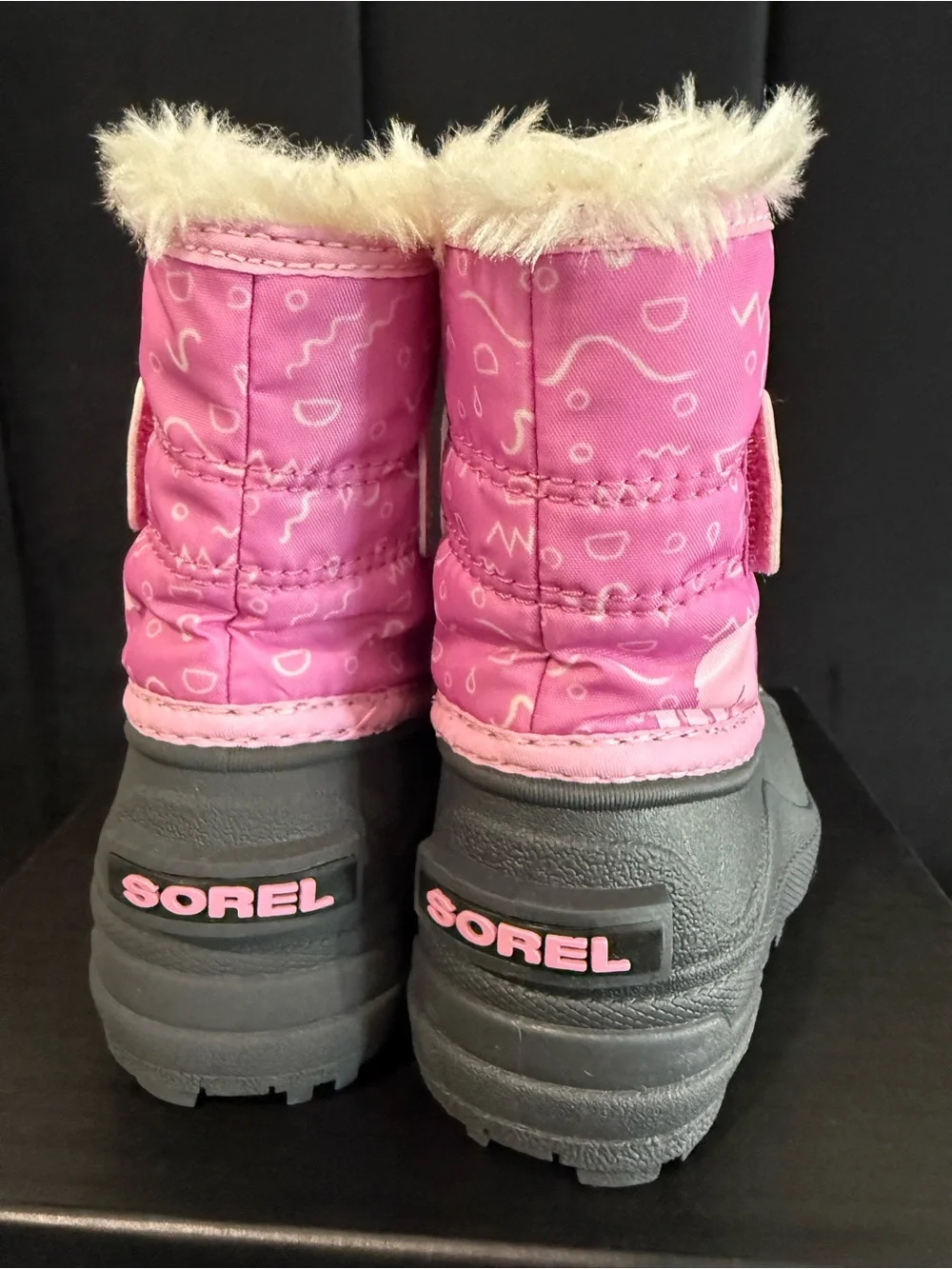 Sorel Pink & Black Kids' Waterproof Winter Boots with Faux Fur Cuff